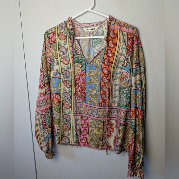 BODEN Romantic Top Women Colorful Blouse Size 2 Silk And Viscose Fabric Loose - Picture 6 of 15